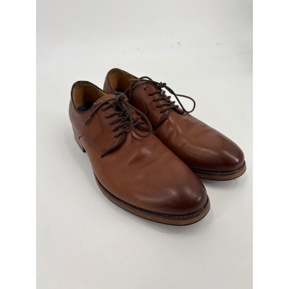 Florsheim Mens 14193-221 Cognac Brown Leather Plain Toe Derby Shoes 10.5 EEE